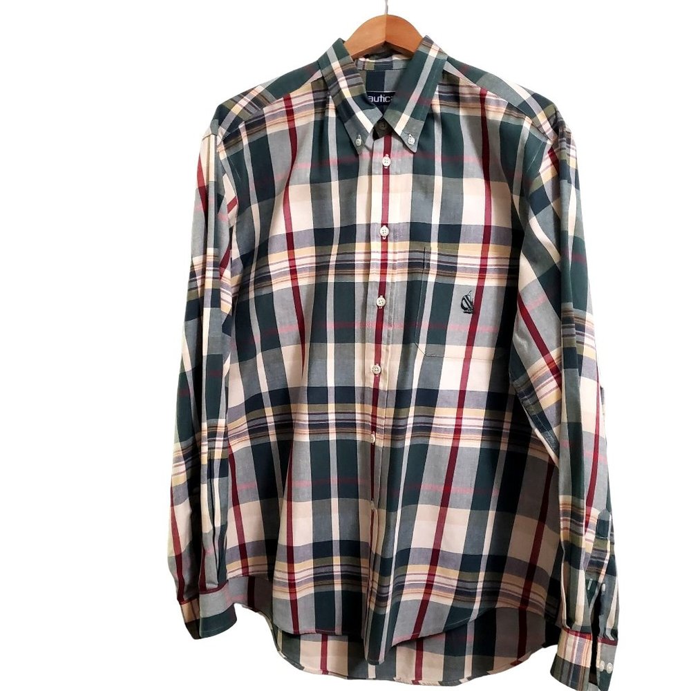 Nautica Mens Shirt Large Classic Dress Shirt Long Sleeve Button Down 100 Percent